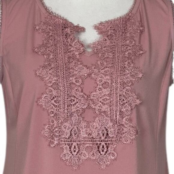 Roz & Ali Dressbarn Top Lace Split Neck Sleeveless Mauve Pink Women’s Size M - Picture 9 of 12